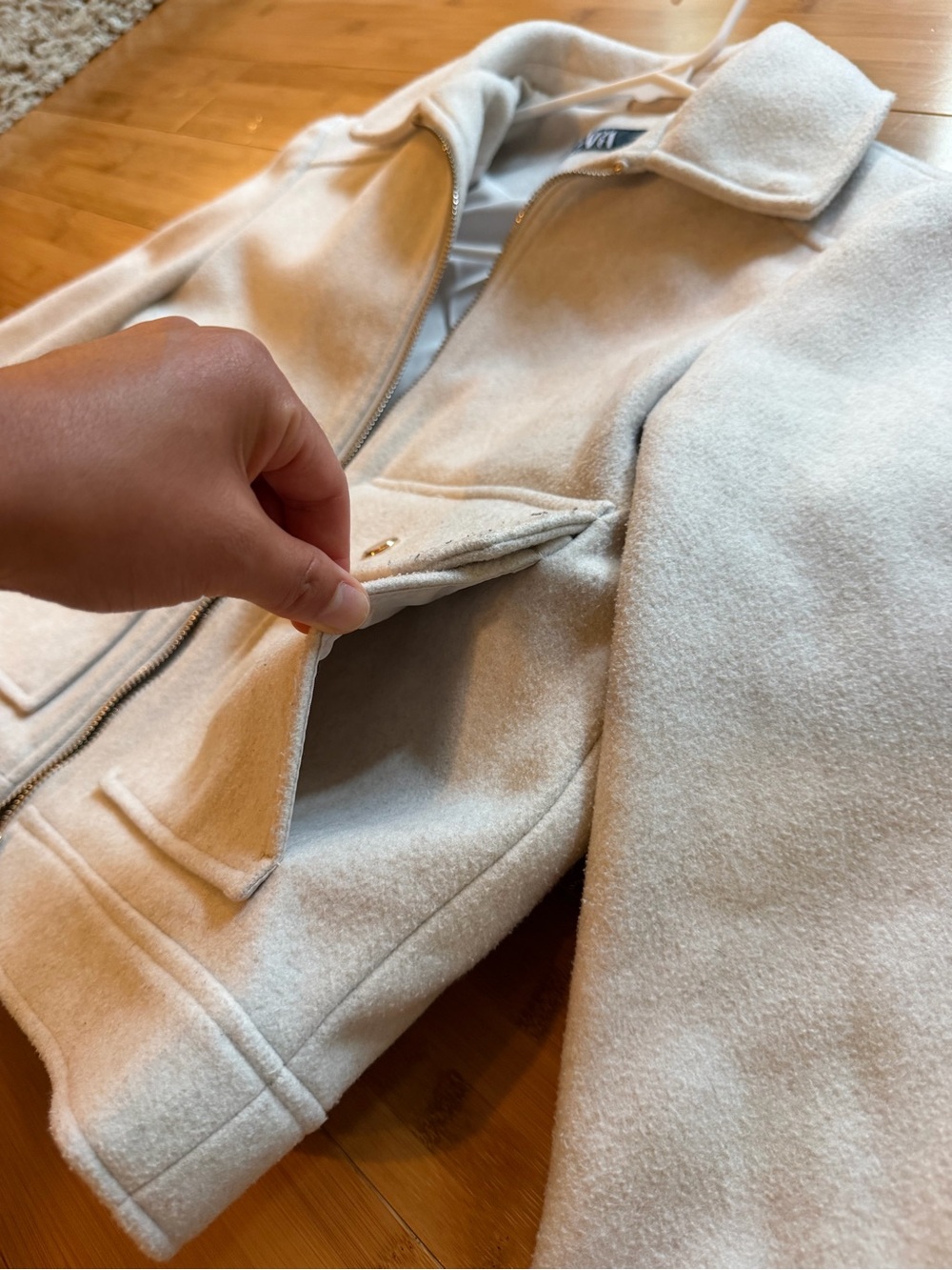 ZARA Soft Cream Full Zip Collared - Cropped Jacket - Size XS - Picture 9 of 10